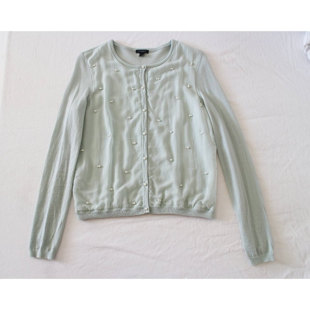 Ann Taylor Light Green Wool Blended Pearl Silk Long Sleeve Cardigan Size S